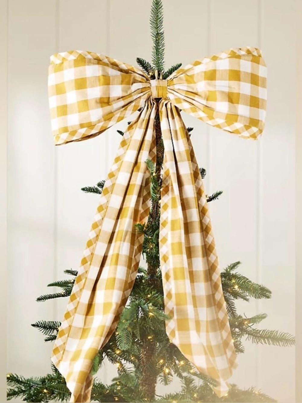 Anthropologie Yellow Ochre Gingham Christmas Oversized Tree Topper Bow